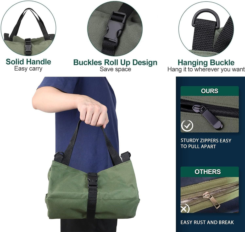 Tool Bag Roll Up,Heavt Duty Tool Organizer Portable Tool Storage Bags Waterproof Oxford Cloth-Zipper Pouch for Men Mechanic, Electricians, Repairman, Green