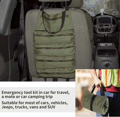 Tool Bag Roll Up,Heavt Duty Tool Organizer Portable Tool Storage Bags Waterproof Oxford Cloth-Zipper Pouch for Men Mechanic, Electricians, Repairman, Green